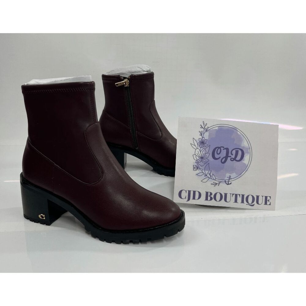COACH Women's Joy Lug Sole Boots - Dark Cranberry 5.5B